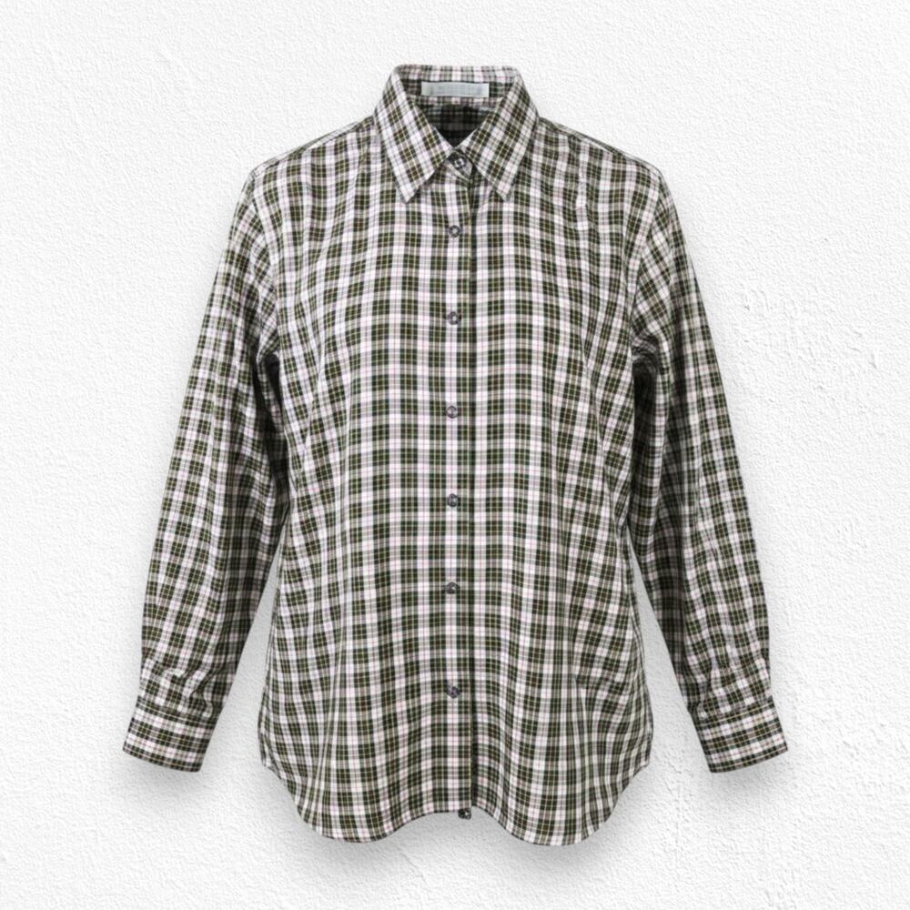 90s Vintage Foxcroft Black White Classic Checkered Plaid Button-Up Shirt Size 4
